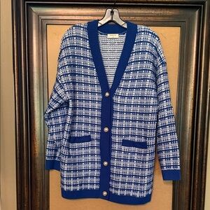 Babaton Blue and White Checkered Cardigan